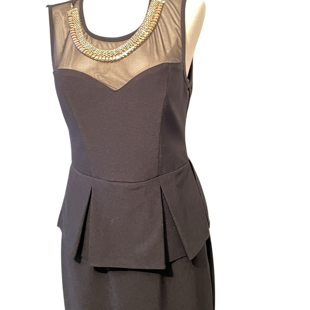 Bisou Bisou Dress 6 Brown Pleated Mesh Trim Sheath Y2K Minimalist Chic Elegant